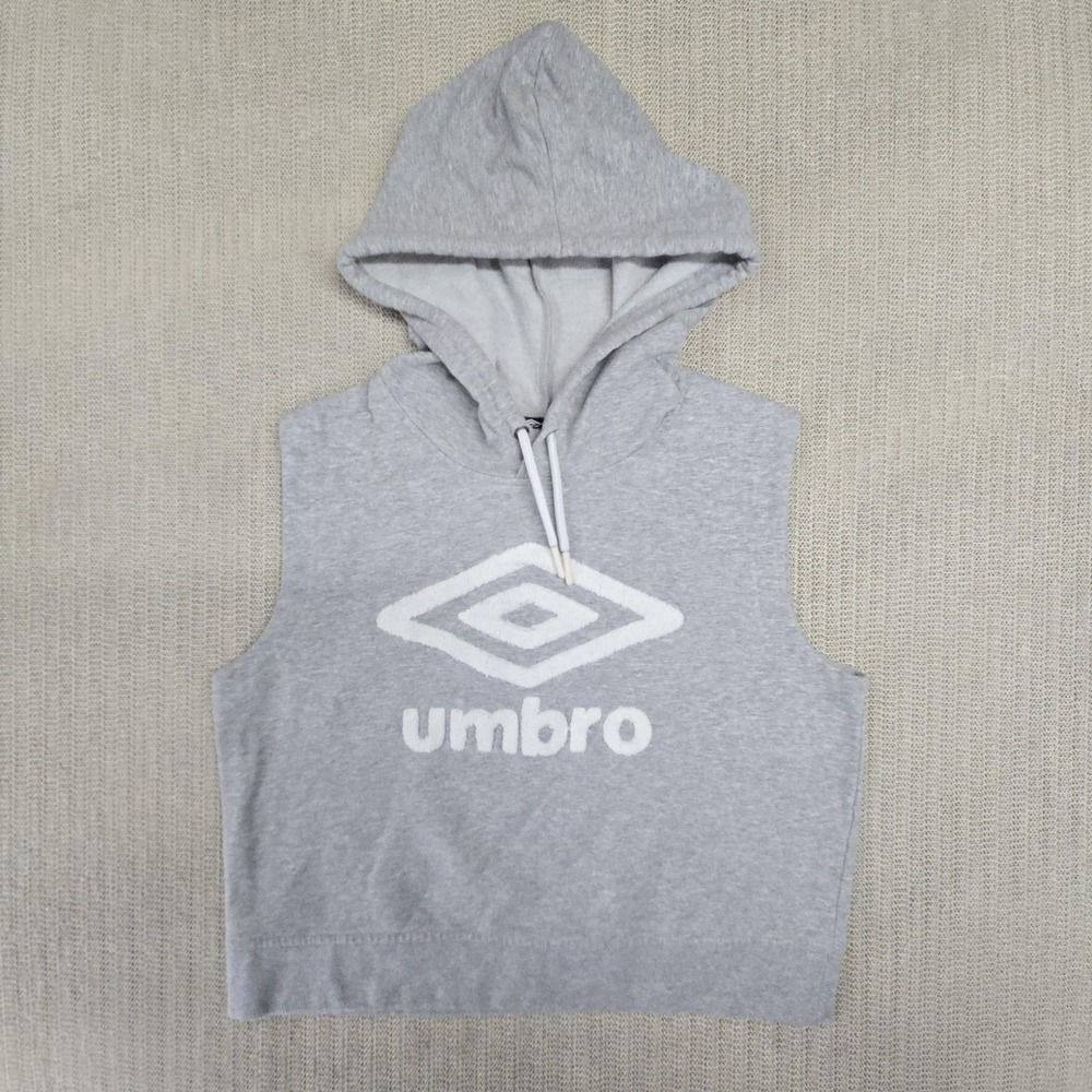 Umbro Hoodie Womens Small Gray Sleeveless Cropped Fleece Logo Athletic Pullover